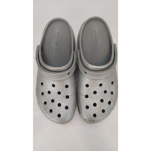 Crocs Platform Silver Glitter Clogs Women's Size 11 - Picture 5 of 8